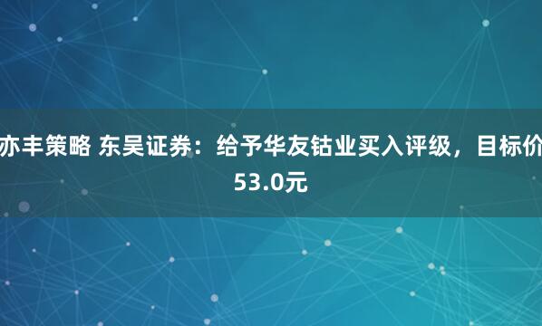 亦丰策略 东吴证券：给予华友钴业买入评级，目标价53.0元