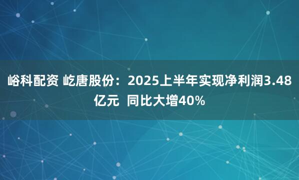 峪科配资 屹唐股份：2025上半年实现净利润3.48亿元  同比大增40%